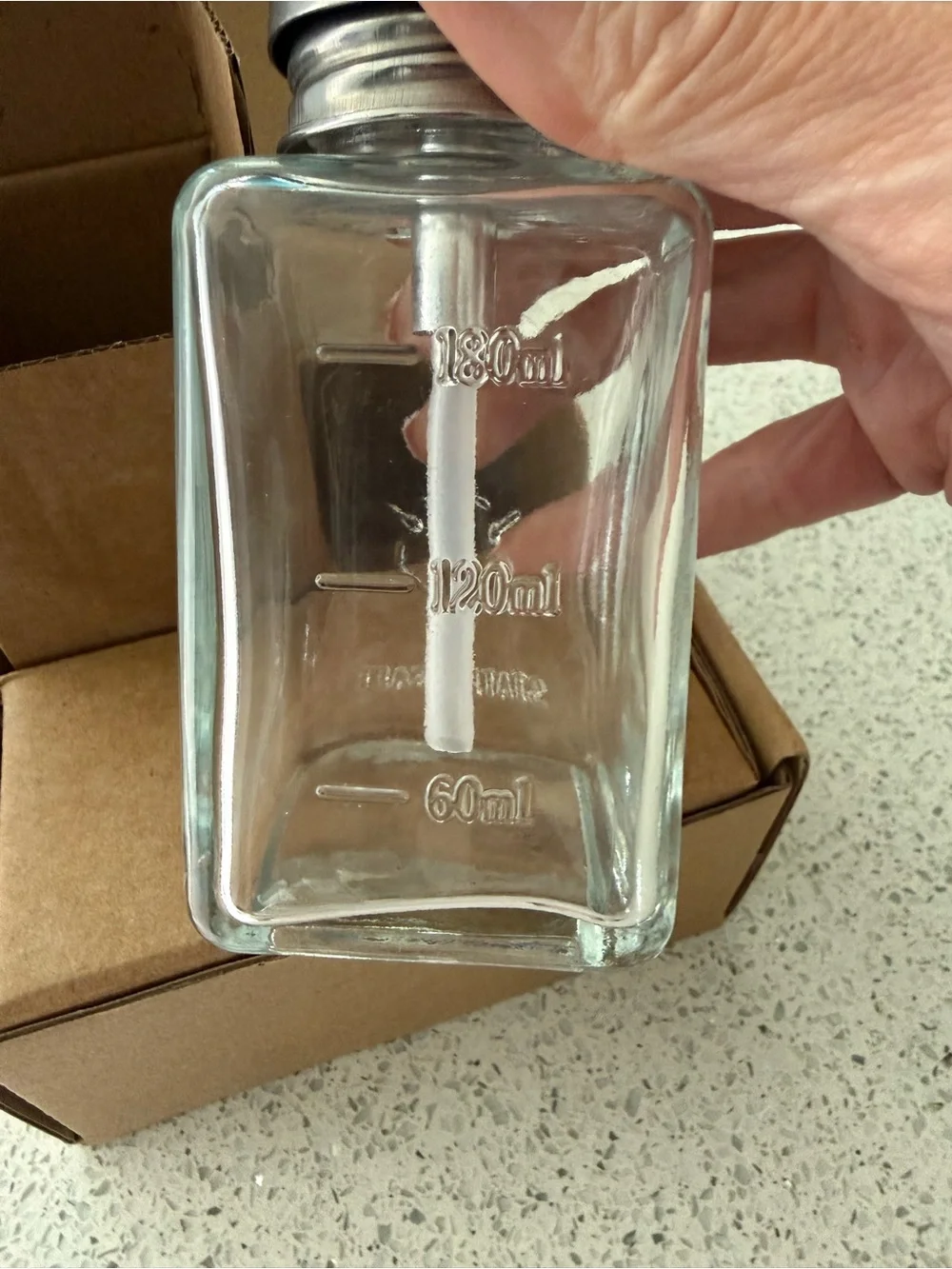 Clear Glass Pump Dispenser Bottle with Stainless Steel Pump and Cap -